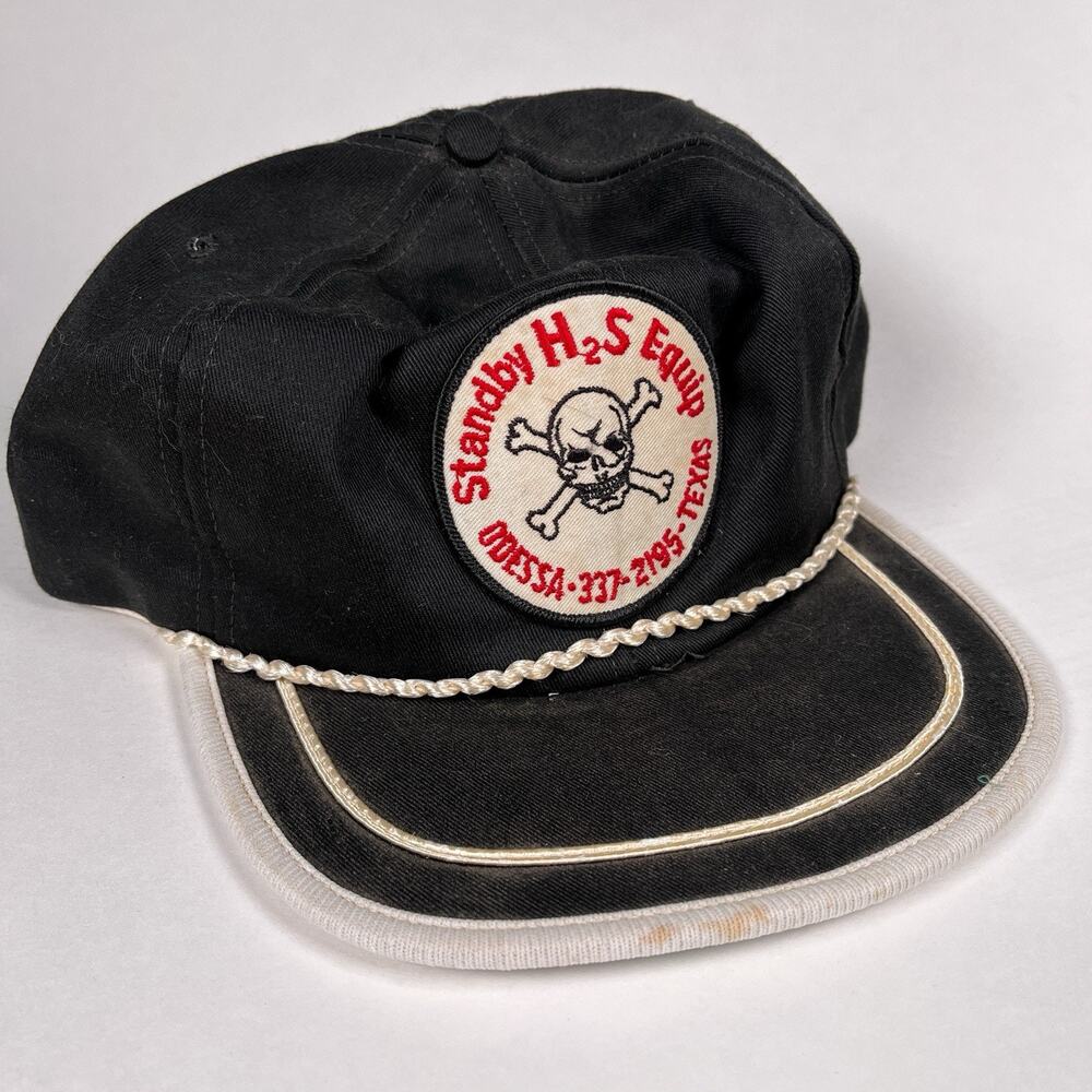 Vintage Skull Crossbones Rope Snapback Hat Oilfield Texas USA Grunge Americana